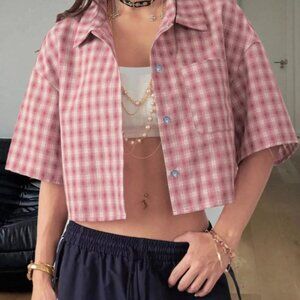 Plaid Button Up Cropped Shirt